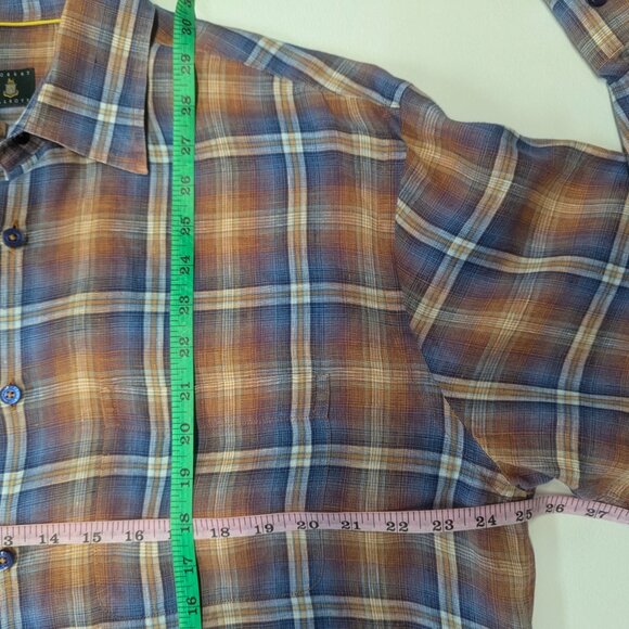 Robert Talbott Size Large Orange/Blue Plaid Button Down in 100% Linen - Picture 8 of 16
